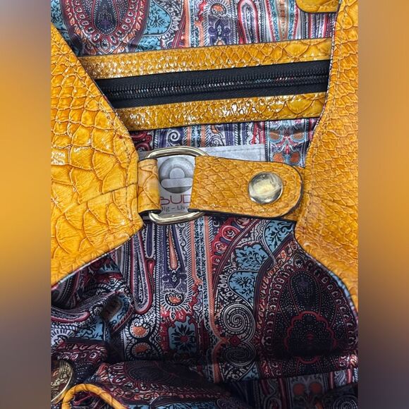 Big Buddha | Large Yellow Braided Handles Satchel Purse Bag - Picture 6 of 11